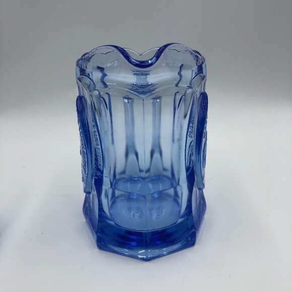 Vintage Tiara Blue Glass Pitcher and 2 Glass Set Jack and Jill Nursery Rhymes - Picture 7 of 16